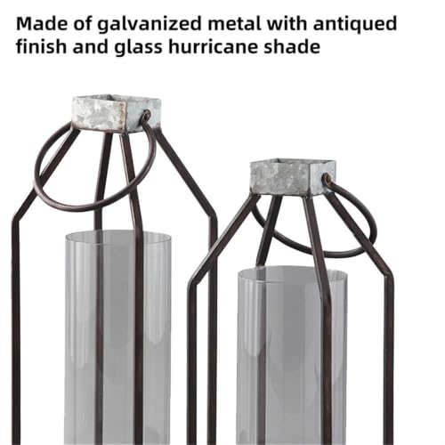 Signature Design by Ashley Diedrick Rustic Lantern, Set of 2, Indoor/Outdoor, Galvanized Metal, Antiqued Finish, Glass Shade, Holds 3 in. Pillar Candles (Not Included), 19" &17", Gray and Black - image 8