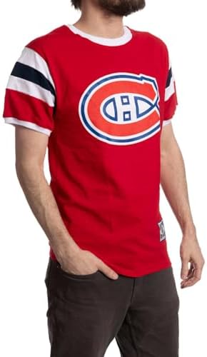 Calhoun NHL Surf & Skate Mens Shoulder Stripe Varsity Inset Sleeve Retro Style T-Shirt – The Coastal Collection (Montreal Canadiens-Red, Large) — view 2