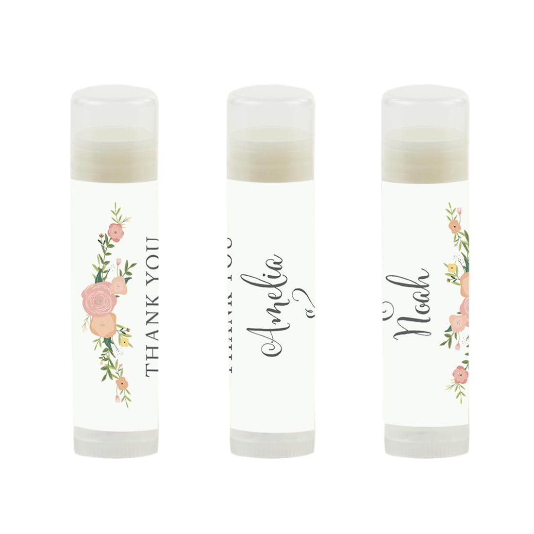 Andaz Press Personalized Wedding Party Lip Balm Party Favors, Classic Floral Roses, Thank You, Bride & Groom Names and Date, 12-Pack, Custom