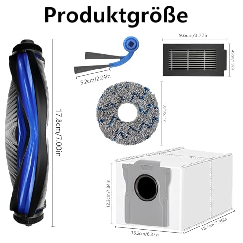 Homruich 21 Stück Zubehör für Ecovacs Deebot T30C Omni / T30C Saugroboter, 1 Hauptbürste, 4 Wischtücher 4 Filter, 6 Staubbeutel, 6 Seitenbürsten, T30C Omni / T30C Accessories