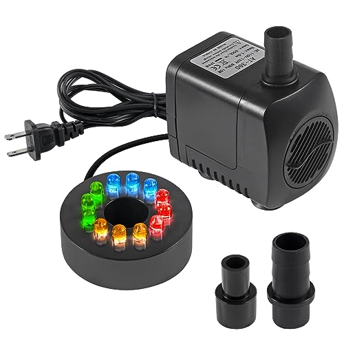 Image of 15W Submersible Water Pump with LED Lights 260GPH Aquarium Fish Tank Water Pump for Pond,Aquarium,Water Feature, Statuary Gardens,Outdoor Fountain(15W 260GPH)