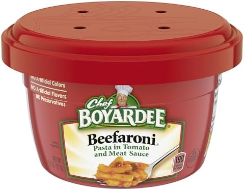 Chef Boyardee Beefaroni Pasta, Microwave Food, 7.5 OZ Microwaveable Bowl (12 Bowls)