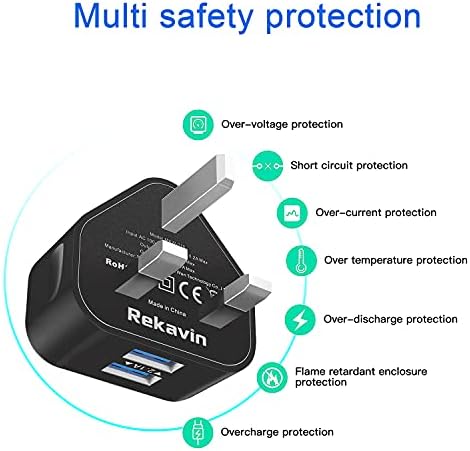 USB Plug Dual Charger Plug Adaptor UK for iPhone Charger Plug,2 Port USB Wall Charging Head 3 Pin with Smart IC 5V/2A Fast Charge for Phone 13/12 Pro/11 Pro/10/Xs/XR/X/8/7/6,iPad,USB Device,Twin Pack