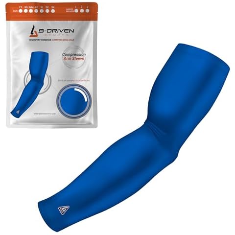 B-Driven Premium Pro-Fit Sports Compression Arm Sleeve (Single) Solid Design Baseball Arm Sleeves For Men Women - Youth & Adult Sizes for Football Basketball Cover