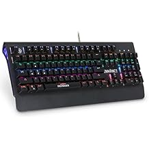 ENHANCE Pathogen 2 Blue Switch Mechanical Keyboard - Mechanical Gaming Keyboard with Fast 1ms Response Polling Rate with Integrated Wrist Rest, 26KRO & Anti-Ghosting, 7 LED Lighting Effects