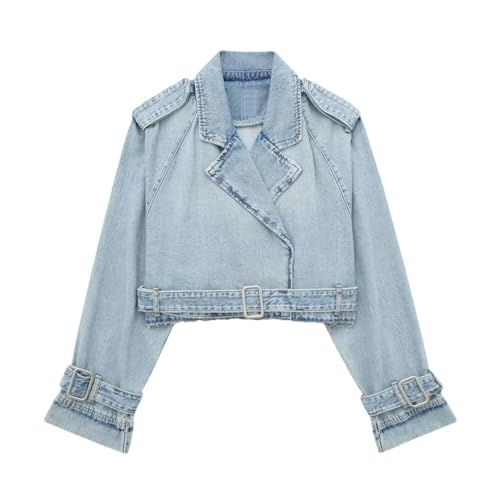 Trench court en jean pour femme veste cowboy décontractée
