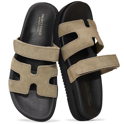 Image of Project Cloud 100% Genuine Leather Sandals for Women Footwear - Stylish Womens Sandals with Plush & Soft Insole - Non-Slip and Water-Resistant Beach Sandals Slides for Women (Mayvy)
