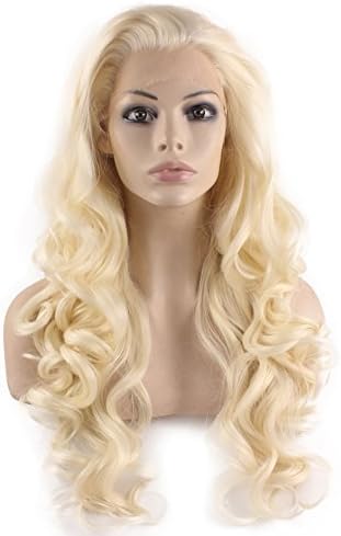 Mxangel Long Wavy Celebrity Half Hand Tied Synthetic Lace Front Light Blond Natural Wig