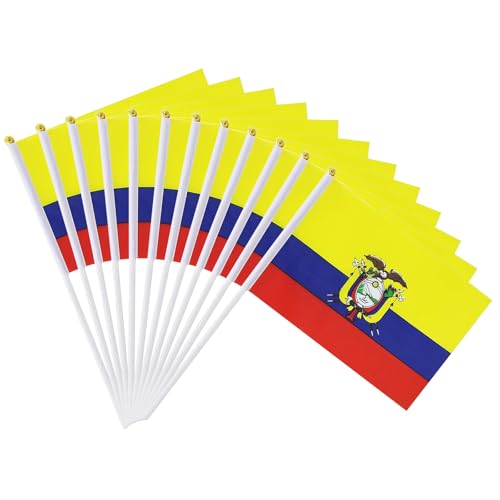pretty_jessie Ecuador Flags on Stick 20 Pack,Small Handheld Ecuadorian Flag