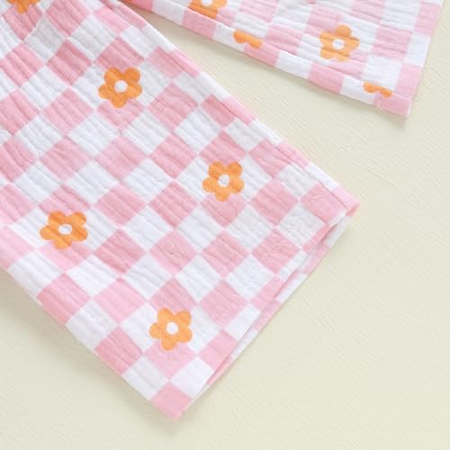 Image of Thorn Tree Toddler Girl Clothes Plaid Printed Sleeveless Pleated Camisole Linen Pants Set Baby Summer Outfits