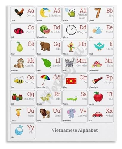 Educational Vietnamese Poster Language Learning Chart Metal Tin Sign Wall Art for Students Cultural Decor(Unframed,08x12inch(20x