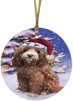 Christmas Express Delivery Red Truck Running Cockapoo Dogs Round Flat Ornament - Pet Decorative Hanging Ornaments for Christmas X-mas Tree Decorations - 2.75" Round Christmas Ornament