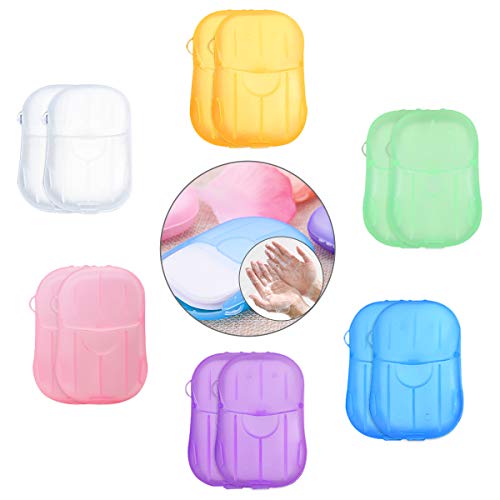 TankerStreet Lot de 12 boîtes de savon jetables en papier avec boîte en plastique pour l'extérieur, le camping, la randonnée, les voyages (6 couleurs) Cover