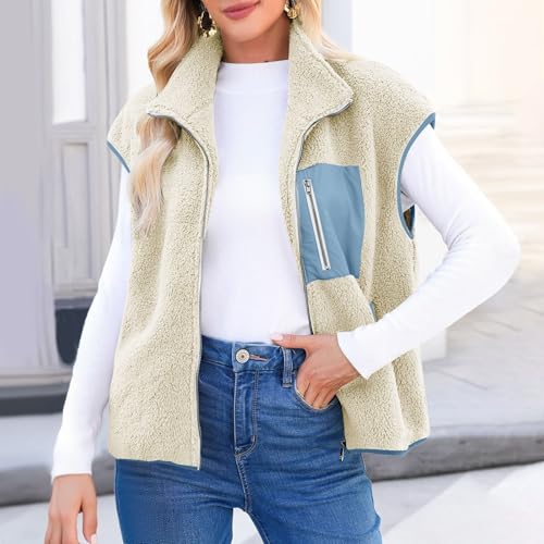 Fleece Vest for Women Fuzzy Sherpa Warm Sleeveless Jacket Faux Shearling Casual Zip Up Stand Collar Vests Outerwear2