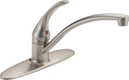 Delta Foundations Brushed Nickel Kitchen Faucet, Contemporary 3 Hole Kitchen