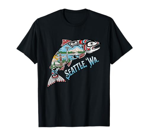 Seattle Salmon Nature & City Skyline Scene Proud Seattleites T-Shirt