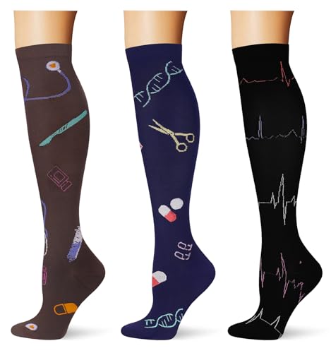 Image of (3 pairs) Compression Socks 20-30 mmHg Long Knee High Socks for Women Men Support Athletic Travel Daily Wear