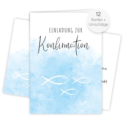 møij 12x Einladungskarten zur Konfirmation Blau