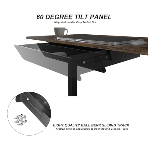 Image of Under Desk Mounted Sliding Drawer with 60 Degree Tilt Panel to Pull Out, 15'' Long & 9'' deep Large Storage Organizer for Sit Stand Workstation