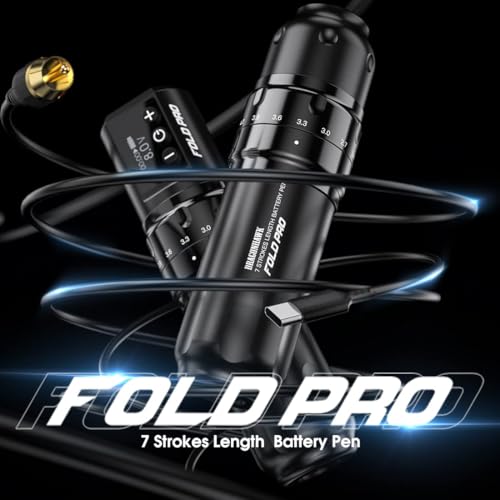 Mast Tattoo Pen Machine, Fold Pro Wireless Rotary Tattoo Gun with 2 Replaceble Batteries for Long Run Time, 7 Strokes Length Adjust Motor by Mcore MY031 - Thumbnail 2