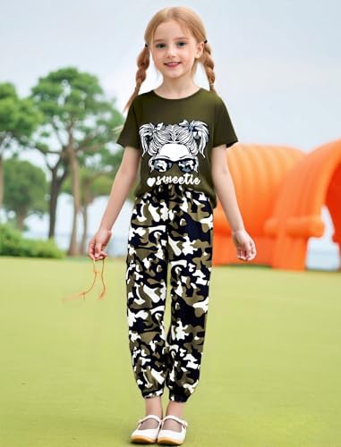 Image of Girls Clothes Cool Girl T Shirt Cargo Pants Camo Outfit | Short Sleeve, 2 Piece, School, Dance, Four Seasons, Kids Clothing Set, Size 6-14