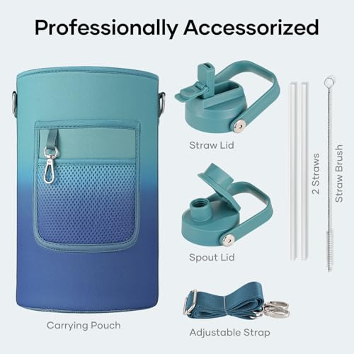 Image of BUZIO 1 Gallon Water Bottle Insulated with Dust-Proof Straw & Spout Lids