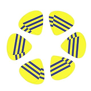 Lot de 12 médiators de guitare à rayures jaunes et bleues dans une boîte pour ukulélé guitare électrique basse - Les Beatles, Paul McCartney, John Lennon, RIngo Starr, George Harrison Lot de 12 médiators de guitare à rayures jaunes et bleues dans une boîte pour ukulélé guitare électrique basse – Image 2