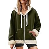 FUPODD Winterjacke Damen Warm Gefüttert Weihnachten Wintermantel Mit Fellkapuze Jacke Damen Fleece Dicke Mantel Winter Sweatjacke Innenfutter Flauschig Fleecejacke Zipper Jacken Plüsch Kapuzenjacke