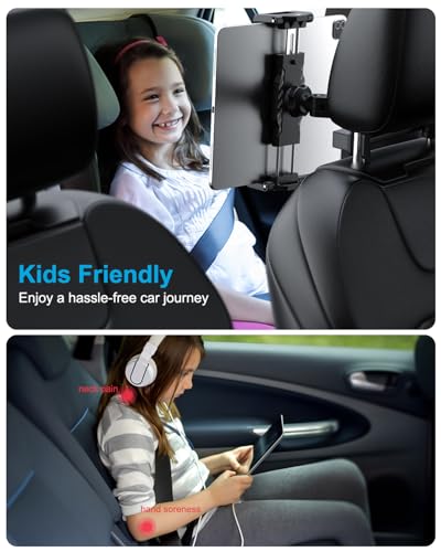 Dosvsi Car Back Seat Tablet Holder, [Thick Case Friendly] Car Headrest Tablet Mount Stand with Extension Arm, Road Trip Essentials for Kid, Fits iPad Pro 12.9 Air Mini, Tab, iPhone, 6.1-13\" Device - Thumbnail 2