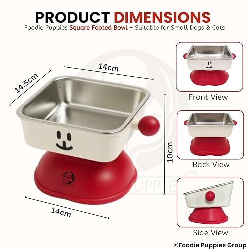 Image of Foodie Puppies Pet Elevated Cat Bowl - (Fun Face Square Bowl) | Detachable Stainless Steel Raised Bowl for Food & Water Feeding | Durable, Anti-Vomiting, Mess-Free Feeder for Cats, Kittens & Puppies