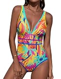 Wiepux Women's Athletic One Piece Swimsuit Color Block Adjustable Straps