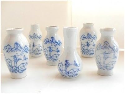 Vases 6 Asst Mini Chinese Blue and White Porcelain Decor Incense Flower Holders