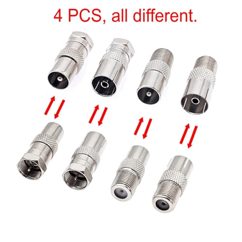 JZK Lot de 4 coupleurs d'adaptateurs d'antenne, adaptateurs coaxiaux TV type F mâle/femelle vers PAL mâle/femelle pour récepteur satellite, antenne, câble d'antenne, routeur, modem, appareils audio – vue 2