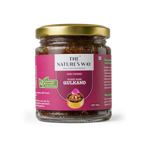 Image of The Natures Way | Honey Rose Gulkand 250g | Sun-Cooked Damask Rose Petal Preserve with Raw Honey & Mishri | No Added Refined Sugar