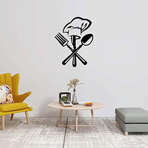 Mikilon Black 16.5" X 14.2" Kitchen Wall Art Home Mural Wall Art Fork And Spoon Chef Hat Vinyl Sticker Décor Decal #TOP2