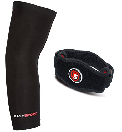 Dashsport Elbow System Includes: (1) Copper Compression Elbow Sleeve And (1) Tennis Elbow Brace. Best Forearm Brace/Strap With Pad. Complete Support And Relief Of Golfer And Tennis Elbow. #TOP4