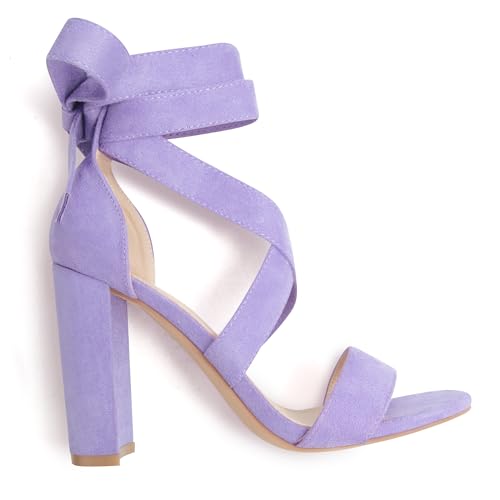 Image of Strappy Heels for Women Chunky Heels High Heeled Sandals with Lace Up Fahsion Casual Nude Block Heel Sandals