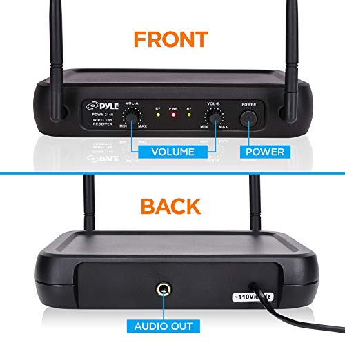 Pyle Dual-Channel Wireless Microphone System-Vhf Fixed Dual Frequency Wireless Mic Receiver Set With Handheld, Lavalier, Headset Mics, Transmitter, Receiver-For Pa, Karaoke Dj Party-Pyle Pdwm2140.5 #TOP5