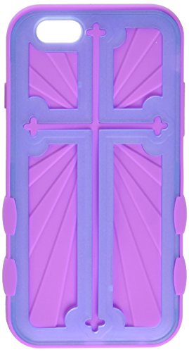 Asmyna Rubberized Cross Hybrid Protector Cover for iPhone 6 - Retail Packaging - Transparent Light Blue (Glow-In-The-Dark)/Electric Purple