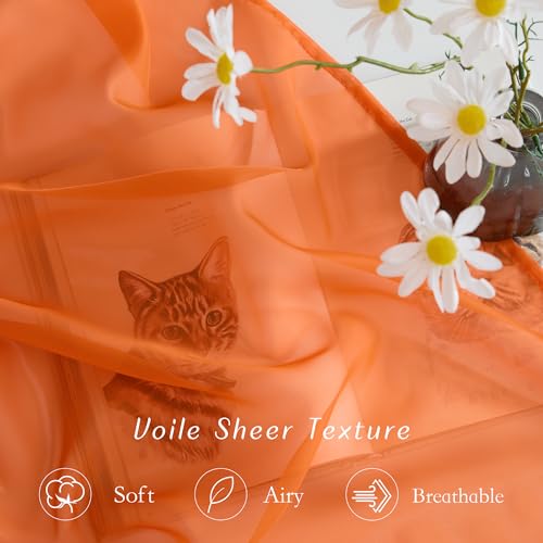 Image of NICETOWN Orange Sheer Window Curtains for Saints' Day, Grommet Voile Sheer Textured Window Treatment with Light Filtering Drapes for Kids Room /Halloween, W54 x L84, 2 Panels