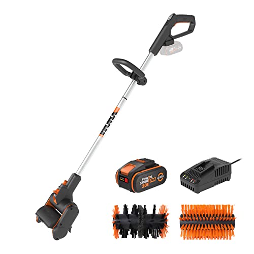 WORX WG441E Akku-Multi-Bürste 20V -multifunktionale Oberflächenbürste für Stein-& Holfzflächenreinigung & Unkrautentfernung -integrierter Wasseranschluss - inkl. 4Ah PowerShare Akku & Schnellladegerät