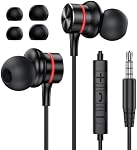 MOSWAG Ecouteurs par fil, 3.5mm Ecouteurs Câblés Noirs avec Microphone, casques d'annulation de bruit dans l'oreille Compatible avec les téléphones portables, PC de bureau, tablettes, ordinateurs portables, MP3s, MP4s, 1 Téléphones d'écoute avec micro pour PC Compatible avec les téléphones portables PC D