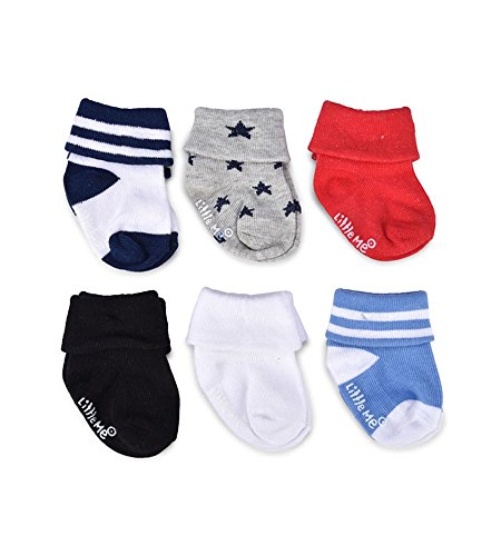 6-Pack Baby Boys Socks, Thick Cotton Rich Terry Cloth Turn Cuff Socks, Assorted Colors, 0-6 Months #TOP1