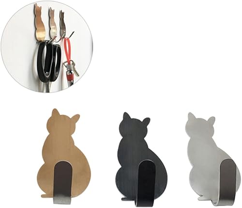 Miniatura 5 de Cabilock Ganchos de pared adhesivos de acero inoxidable para colgar en la pared, 6 unidades, diseño de gato, ganchos de pared para el hogar y la