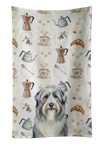 Caroline's Treasures Bearded Collie Coffee Bar Kitchen Towel Velour Plush Front and Cotton Loop Back Machine Washable