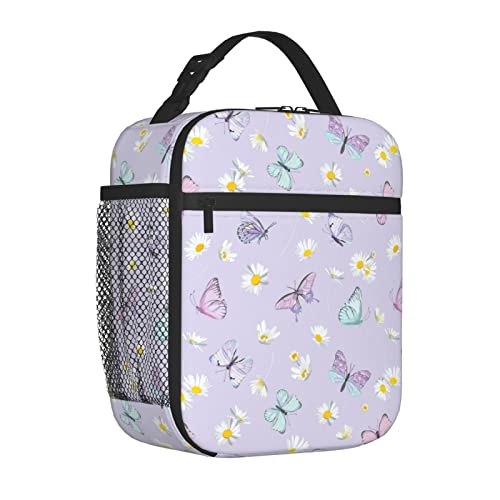 Supluchom Lunch Bag Butterfly Daisy Flower Purple Insulated Bag Girl Women Reusable Leakproof Food Tote Container With Side Pocket For Work School Picnic Hiking Daytrip Over 3 Years Old #TOP7