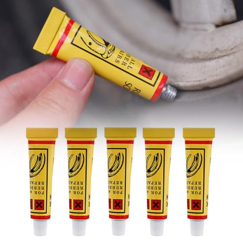 Generic 5PCS Tire Plug Glue, Bicycle & Motorcycle Tire Repair, Rubber Cement, Strong Adhesive, Yellow, Liquid, High Viscosity