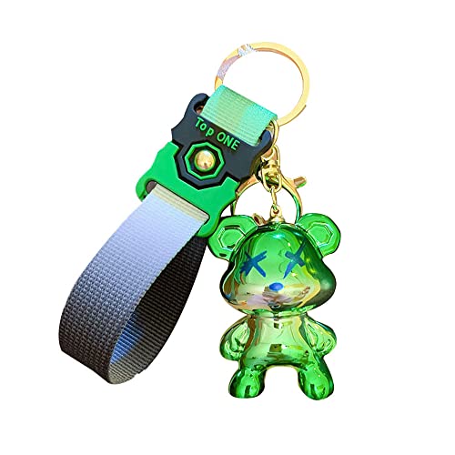 Hsyhere Cute Cool Plated Plating Color-Changing Star Bear Keychain Stylish Creative Fashionable Cartoon Animal Bag Pendant Car Key Pendant Metal Keyring Men Women Boy Girl-Green #TOP17