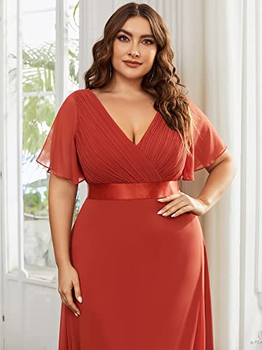 Image of Ever-Pretty Women's Chiffon Formal Evening Dresses for Curvy Women V-Neck Plus Size Floor Length Bridesmaid Dress