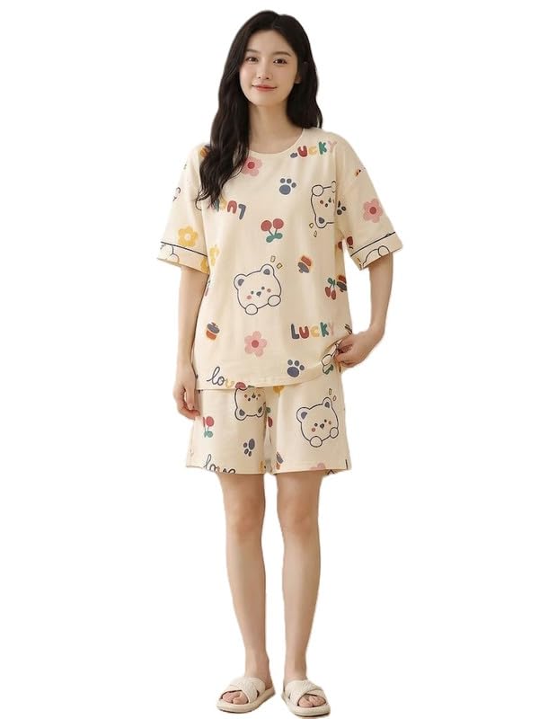 Oversized Lounge Set Soft Cotton Feel Relaxed Shirt with Matching Pyjama Shorts Night Suit for Women-picture-22